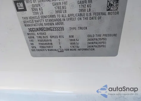 2017 Chevrolet Silverado 1500 2Lt from USA, damaged, VIN 3GCUKREC0HG233239